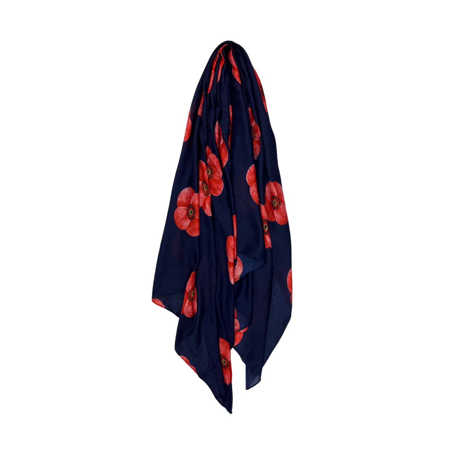 Poppy flower print on lightweight cotton mix scarf: Navy - Lalka Beauty Co.