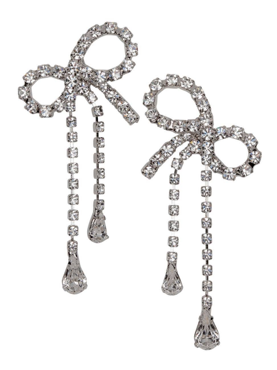 Rhinestone Bow Drop Earrings - Lalka Beauty Co.