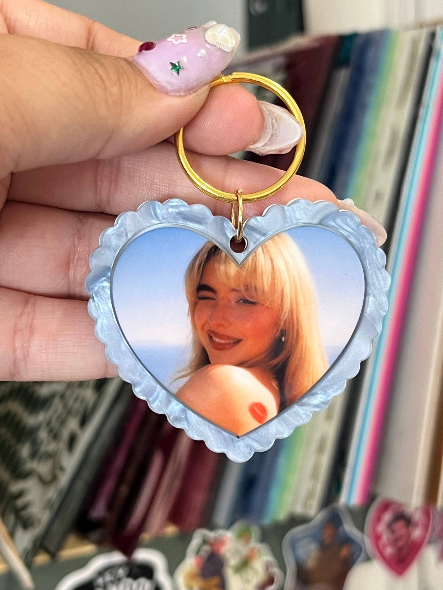 Sabrina Carpenter Heart Shaped Celebrity Keychain Keyring purse charm - Lalka Beauty Co.