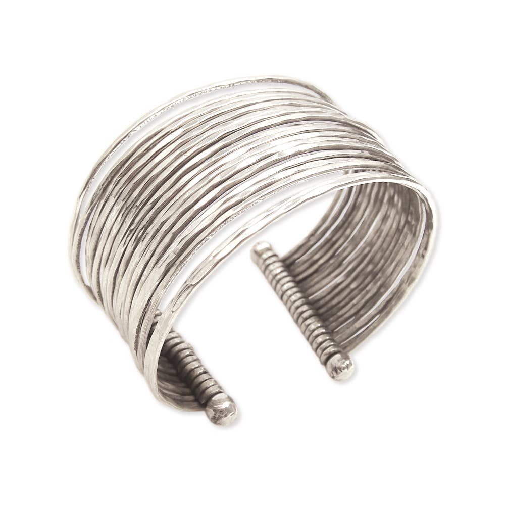 Silver Metal Thin Hammered Bunch Cuff Bracelet - Lalka Beauty Co.