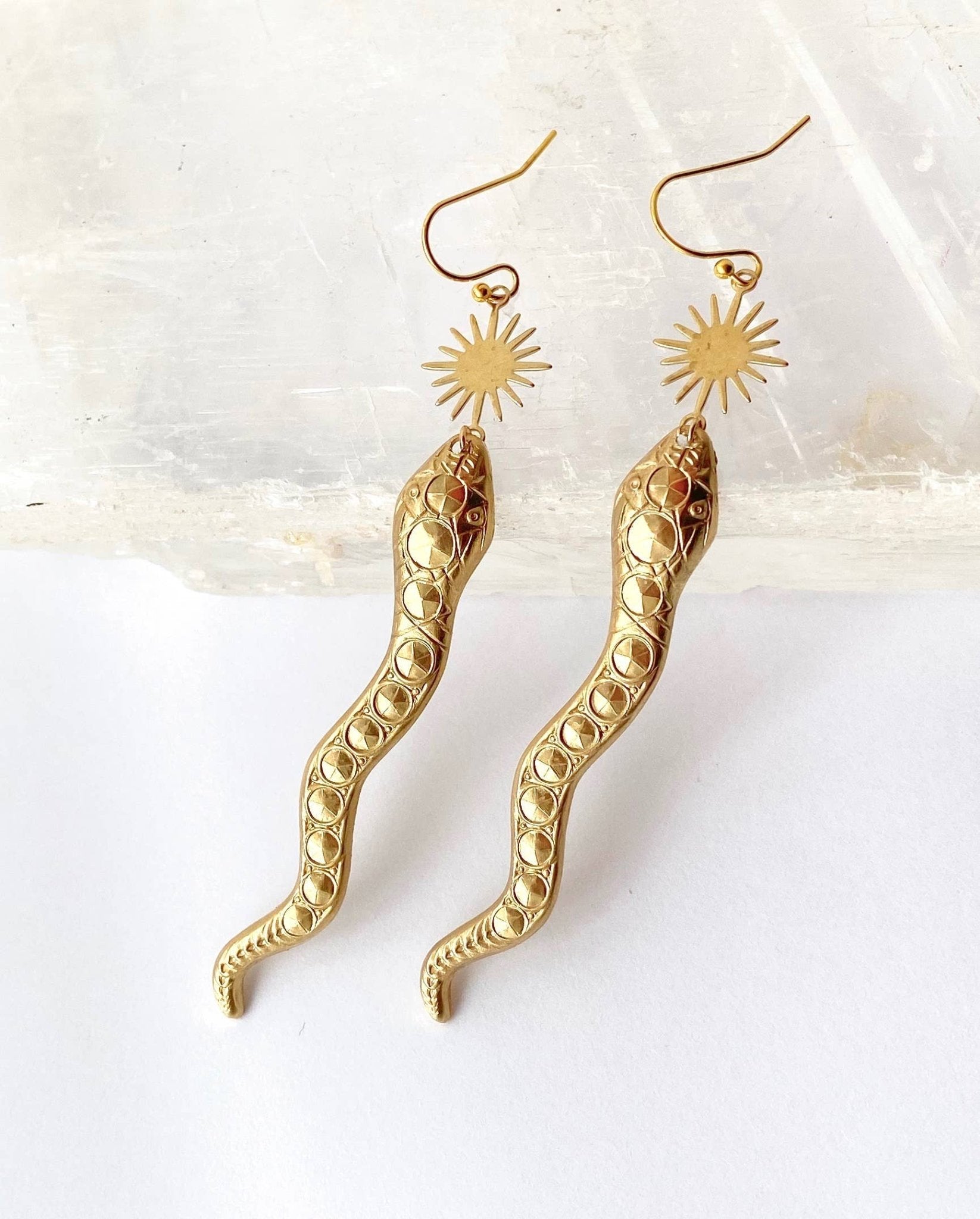 Snake Desert Sun Earrings Gold Rattlesnake Southwest - Lalka Beauty Co.