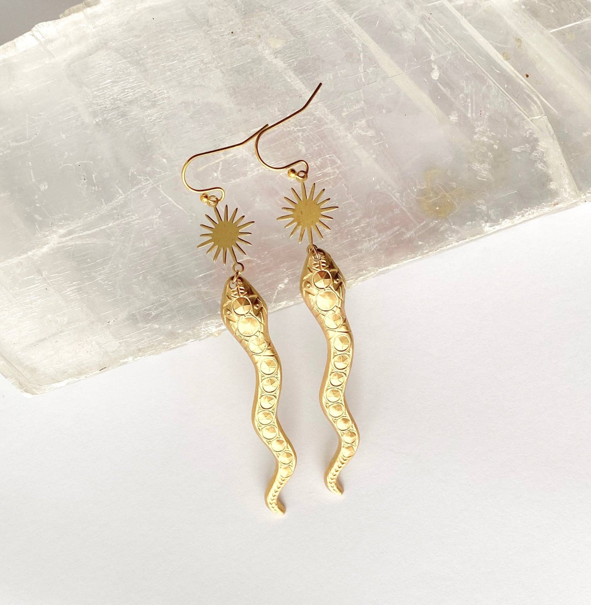 Snake Desert Sun Earrings Gold Rattlesnake Southwest - Lalka Beauty Co.