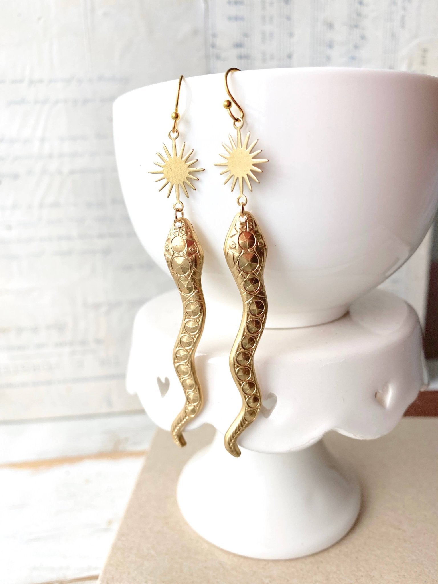 Snake Desert Sun Earrings Gold Rattlesnake Southwest - Lalka Beauty Co.