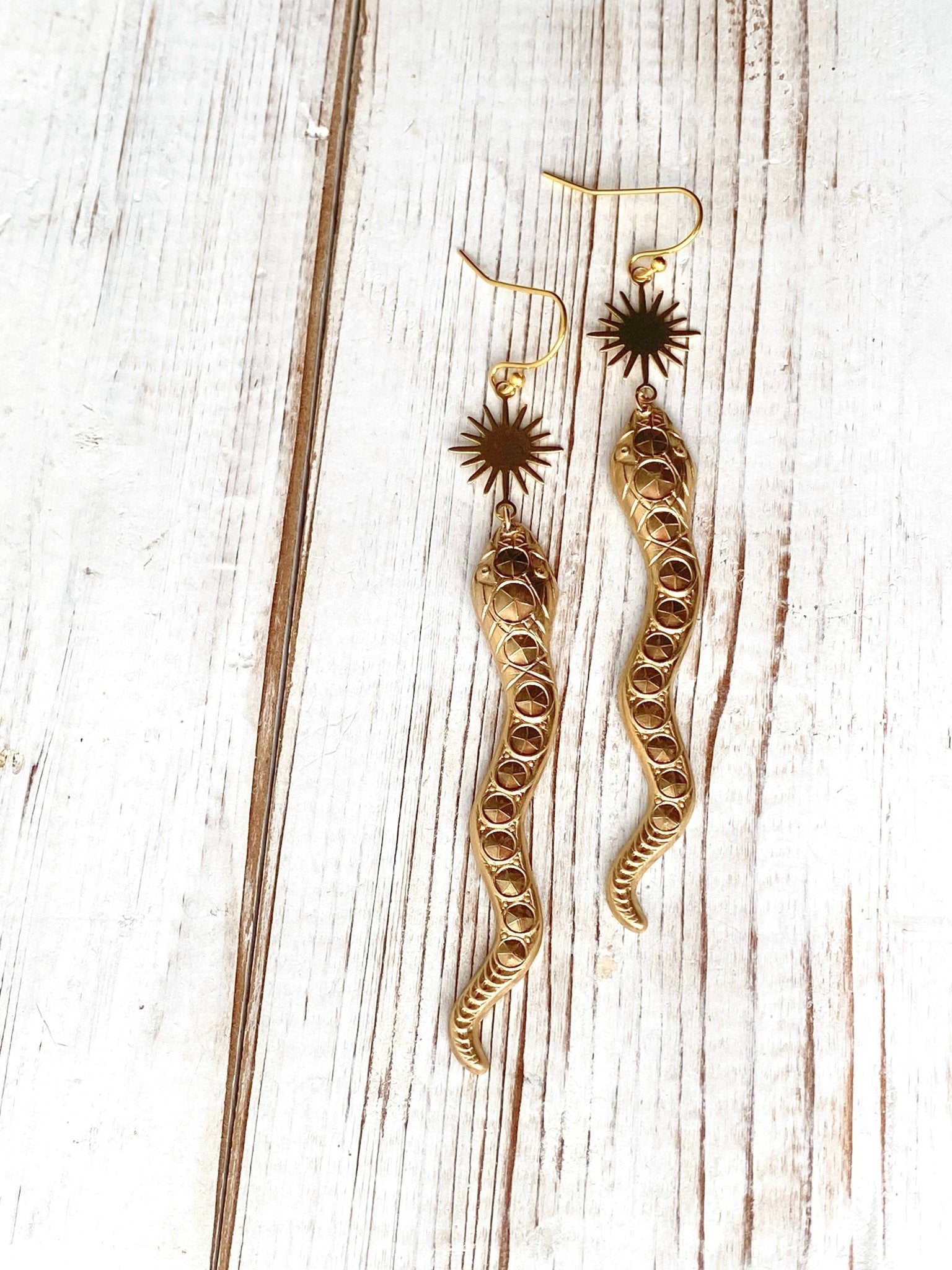 Snake Desert Sun Earrings Gold Rattlesnake Southwest - Lalka Beauty Co.