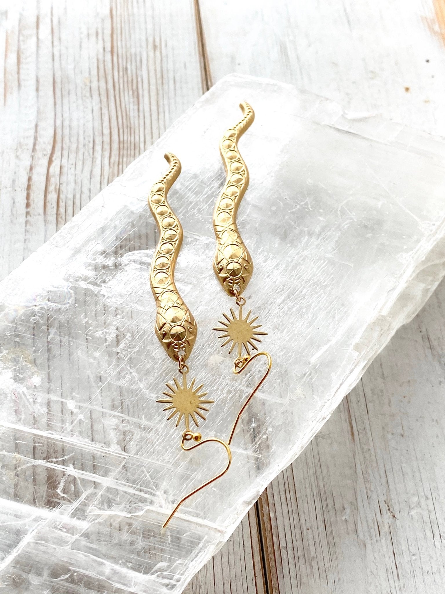 Snake Desert Sun Earrings Gold Rattlesnake Southwest - Lalka Beauty Co.