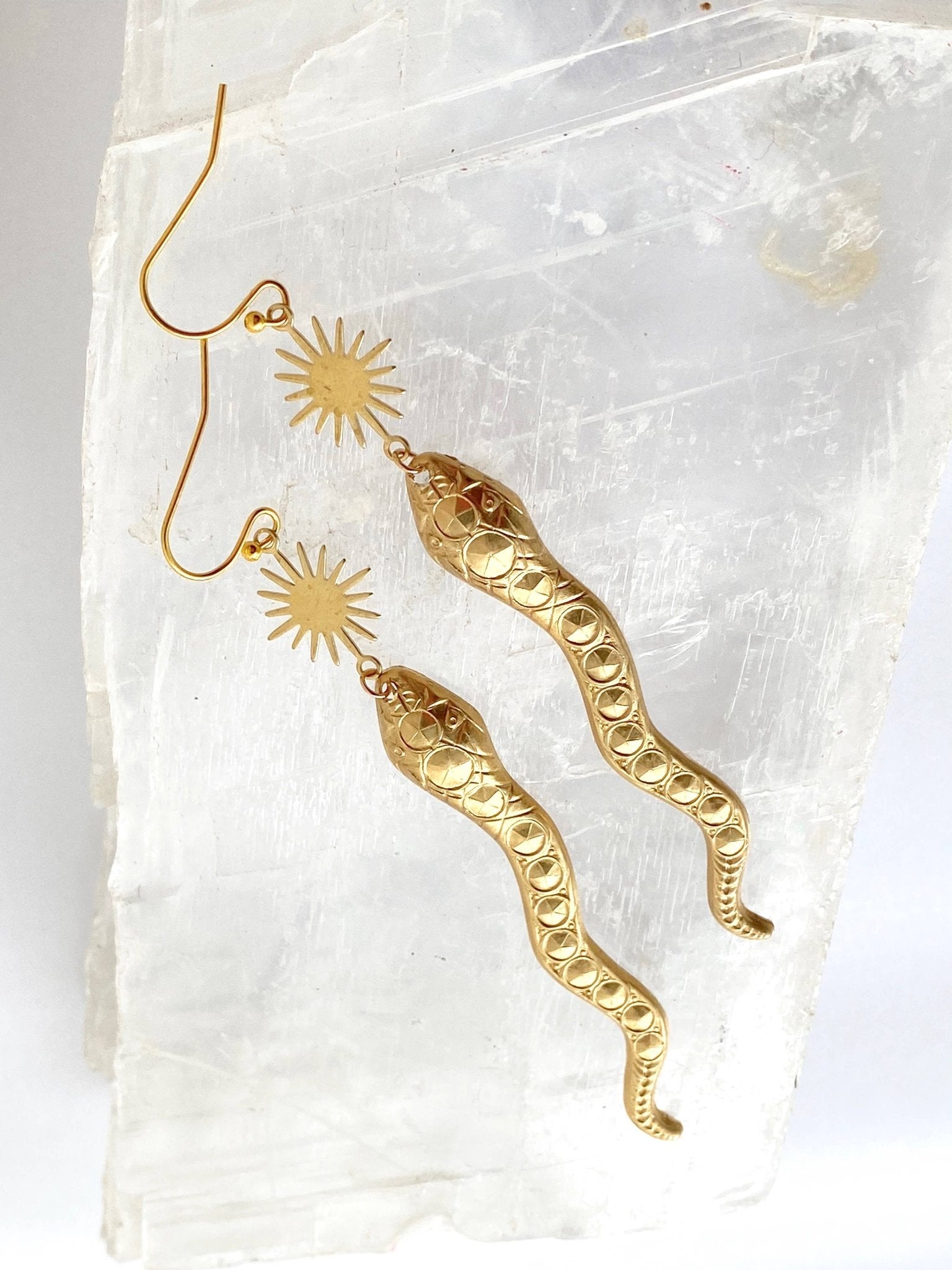 Snake Desert Sun Earrings Gold Rattlesnake Southwest - Lalka Beauty Co.