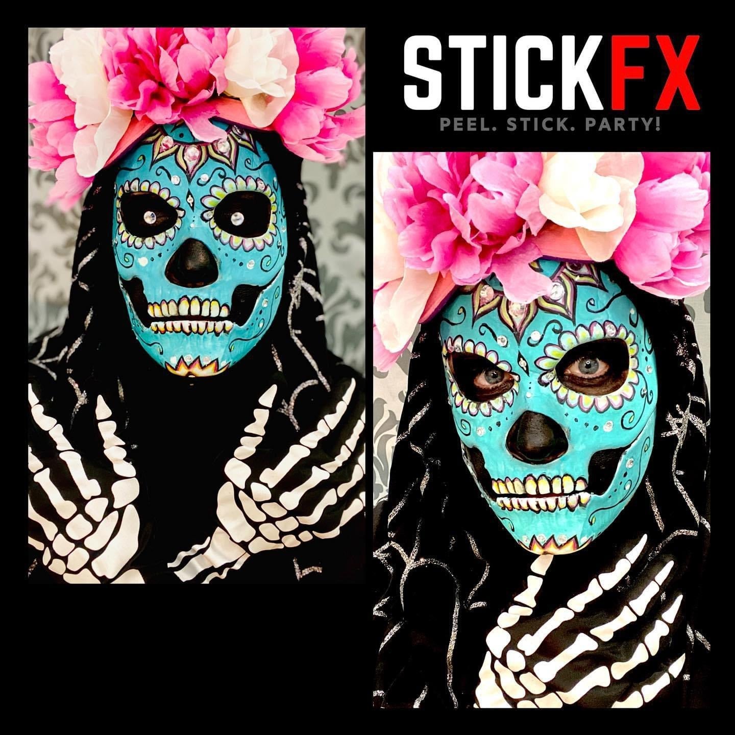 StickFX Skeleton Skull adult size reusable self stick silicone costume haunt cosplay Halloween mask - Lalka Beauty Co.