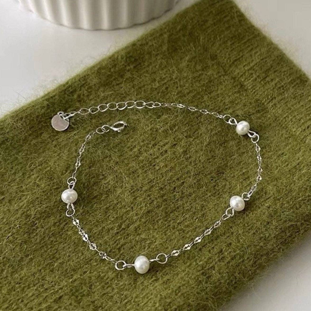 Surgical Steel 3 - 4mm Mini Pearls Dainty Sparkle Chain Bracelet with Extender - Lalka Beauty Co.