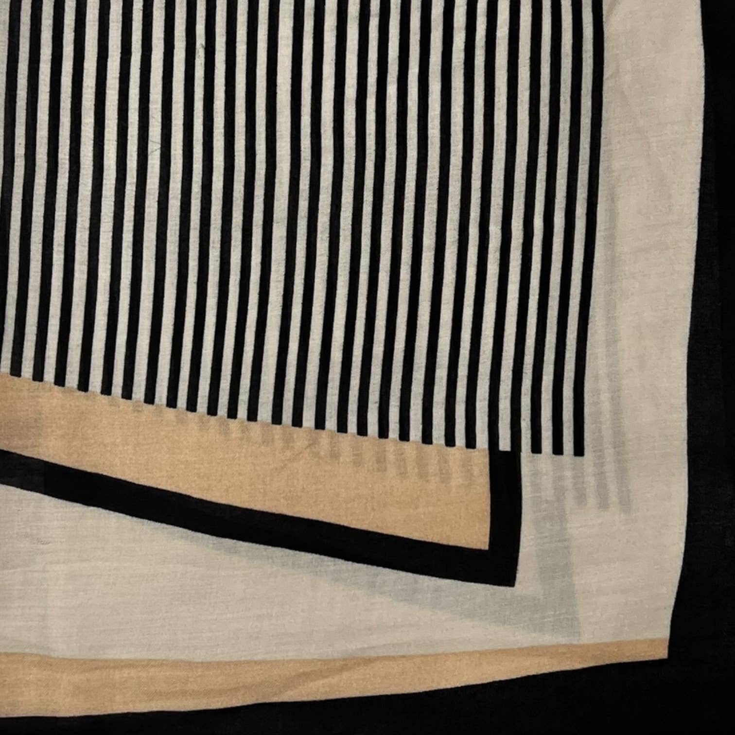 Vertical striped on printed scarf finished with fringes: Cream - Lalka Beauty Co.