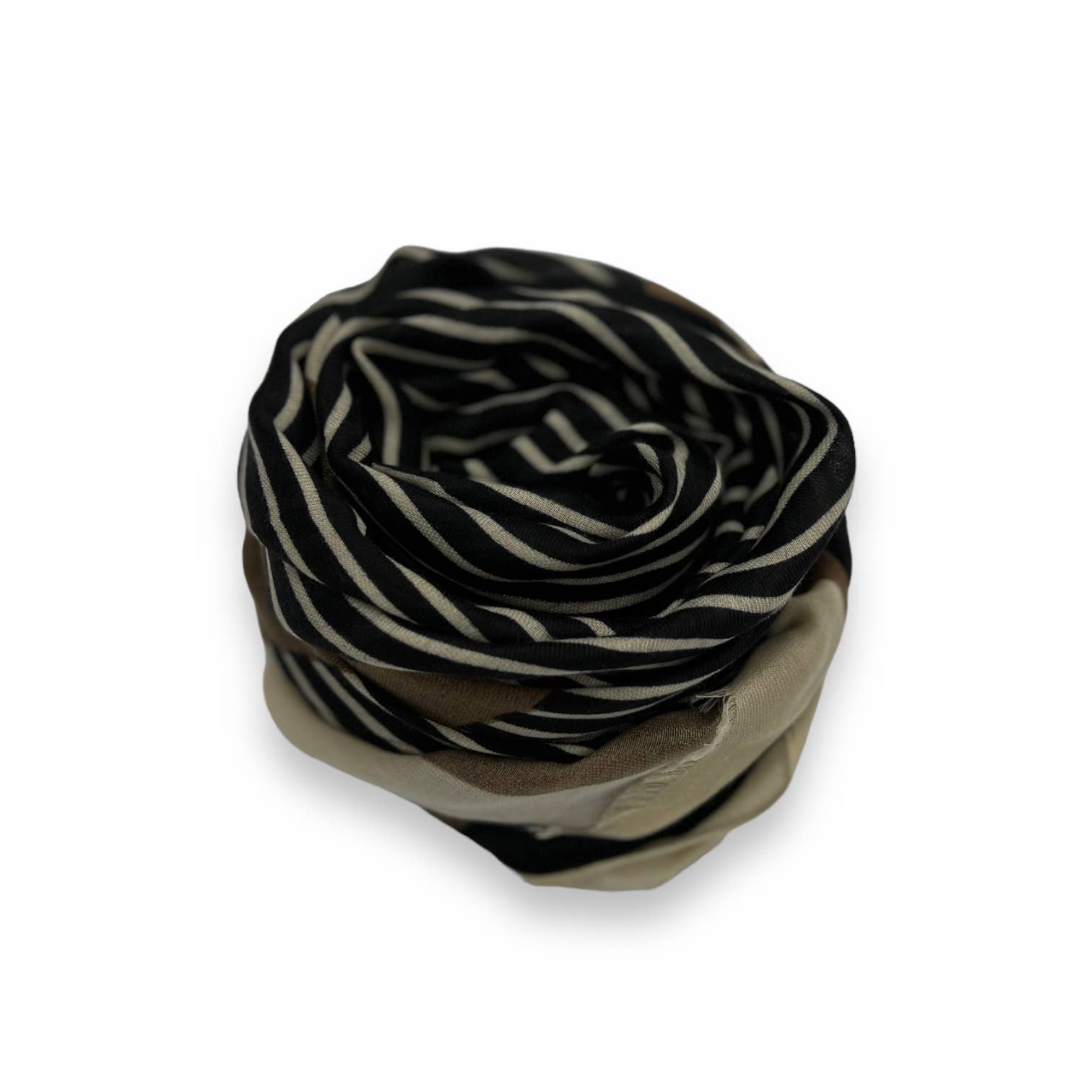 Vertical striped on printed scarf finished with fringes: Cream - Lalka Beauty Co.